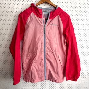 Columbia Girls Rain Jacket L 14 16 Pink Hooded Coat Travel Lightweight Kids